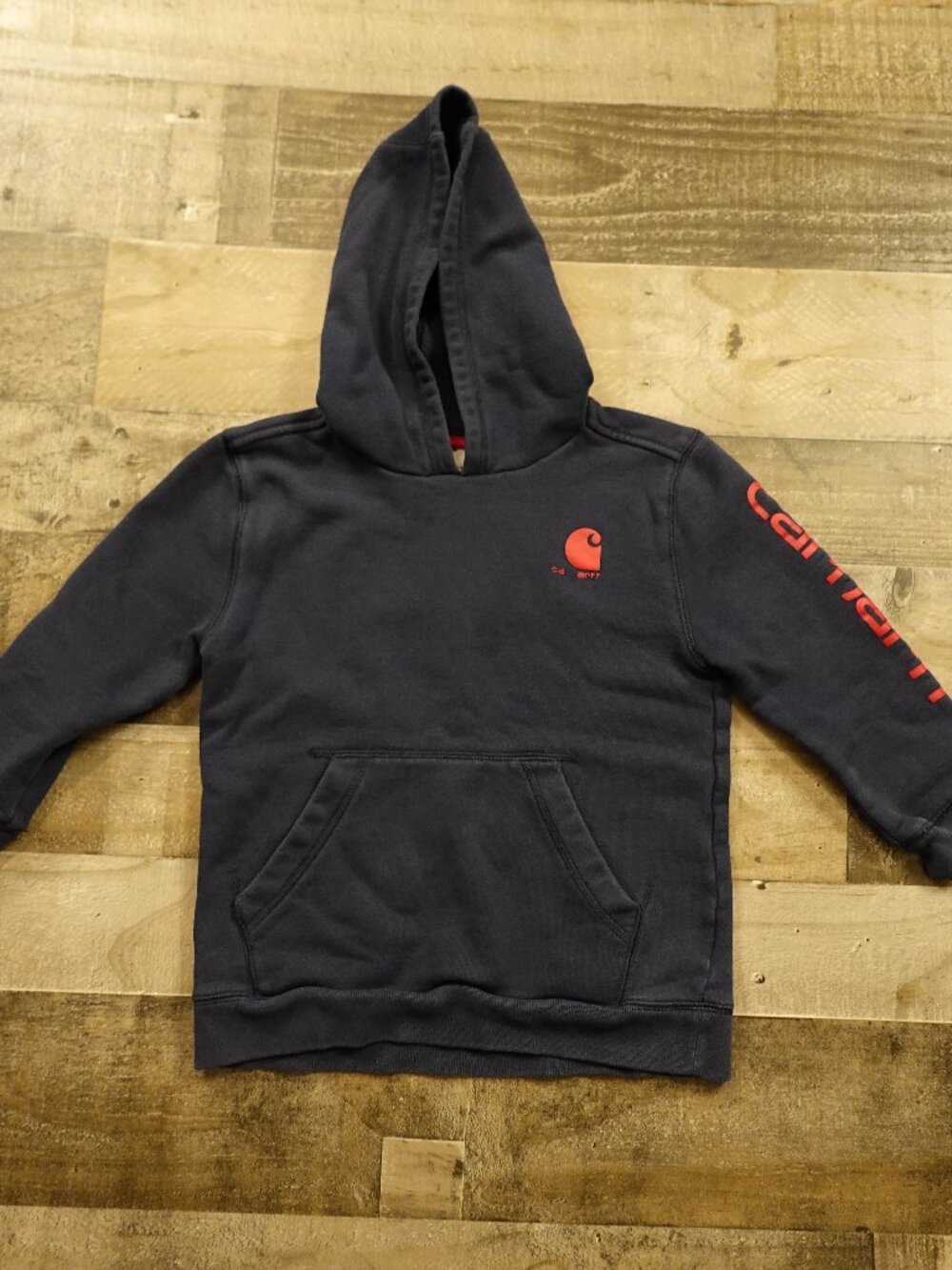 Carhartt‎ Hoodie Kids Size 7 Navy Red Logo Pullover Sweatshirt